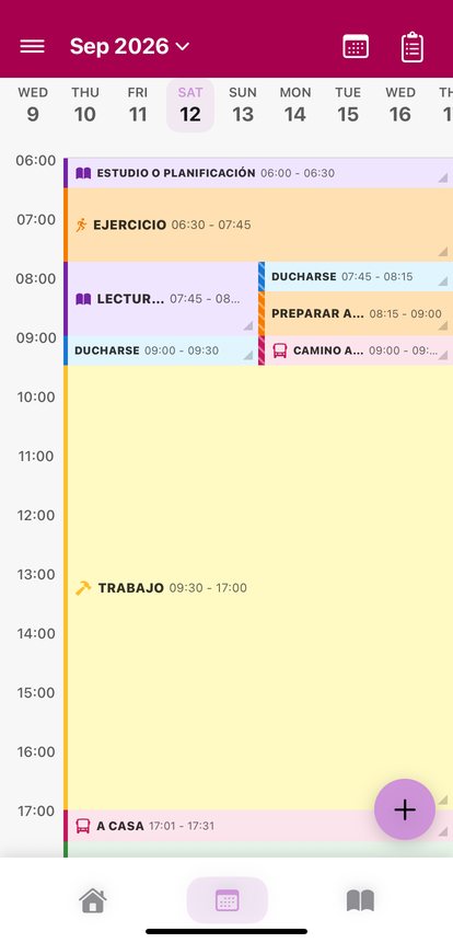 Calendario semanal de RMPlanner con horario por horas